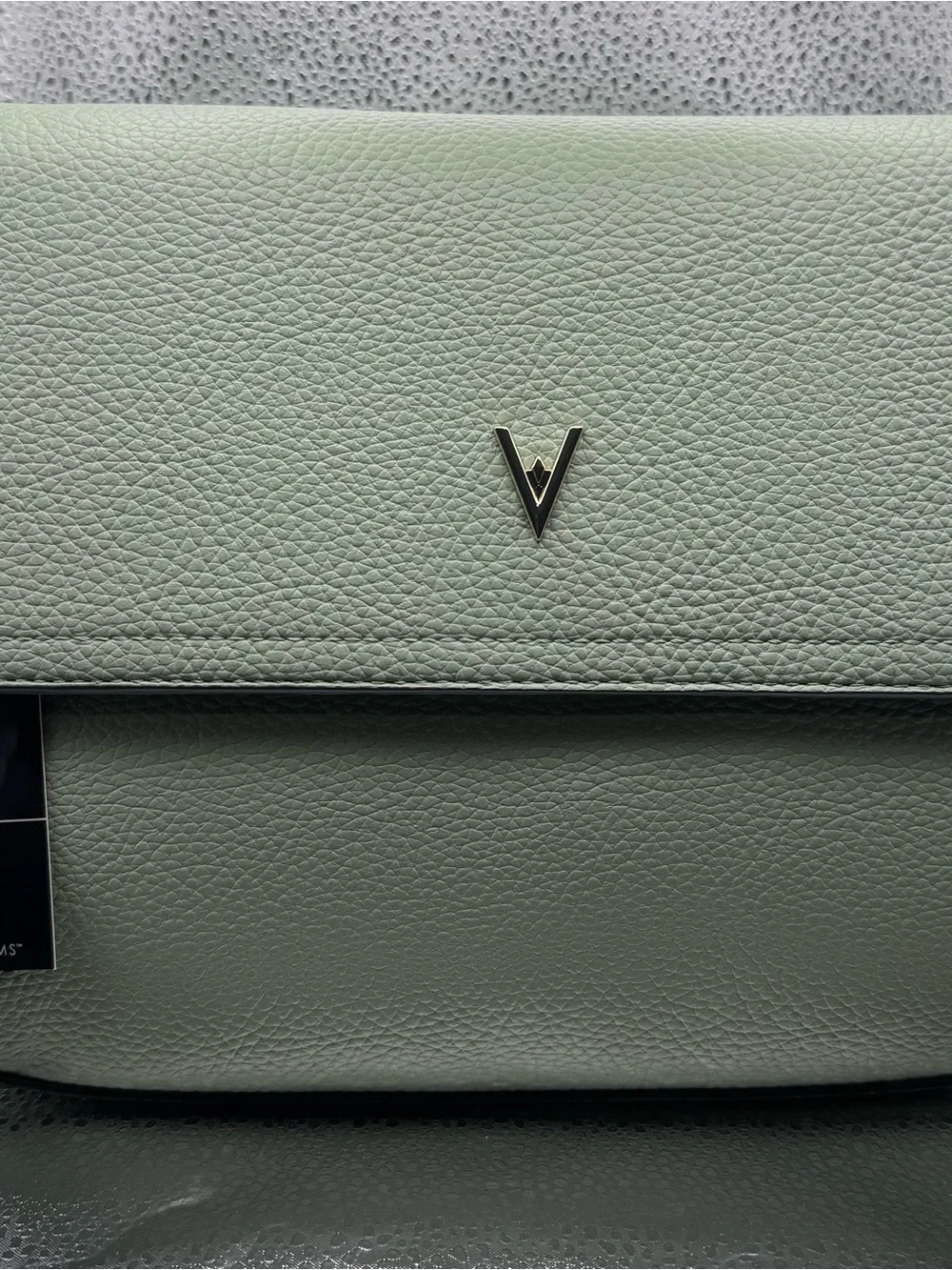 Mint Green Leather Crossbody Bag with V Emblem